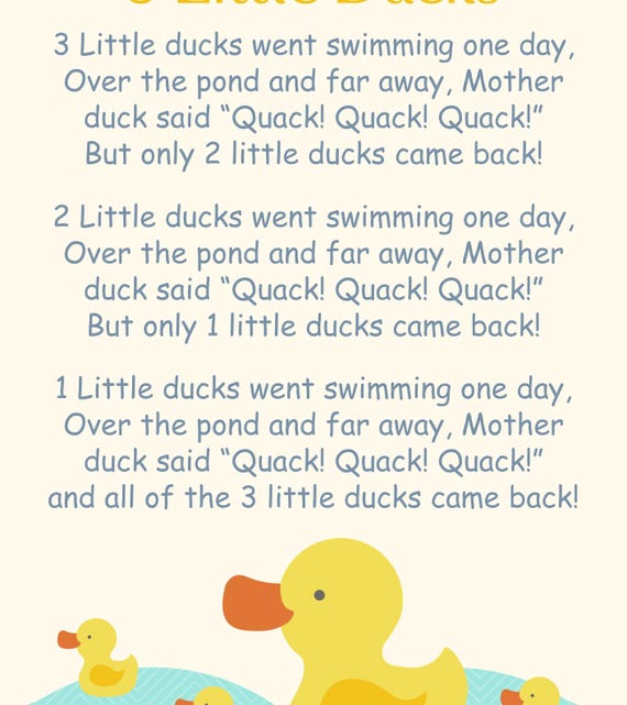 Kids Nursery Rhyme Poster - 3 Little Ducks
