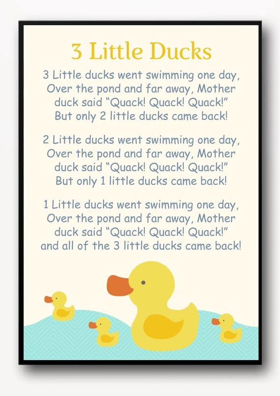 Kids Nursery Rhyme Poster - 3 Little Ducks