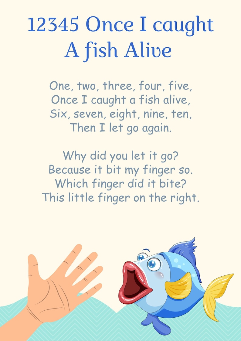 Kids Nursery Rhyme Poster - 12345 Once I Caught a Fish Alive - Etsy