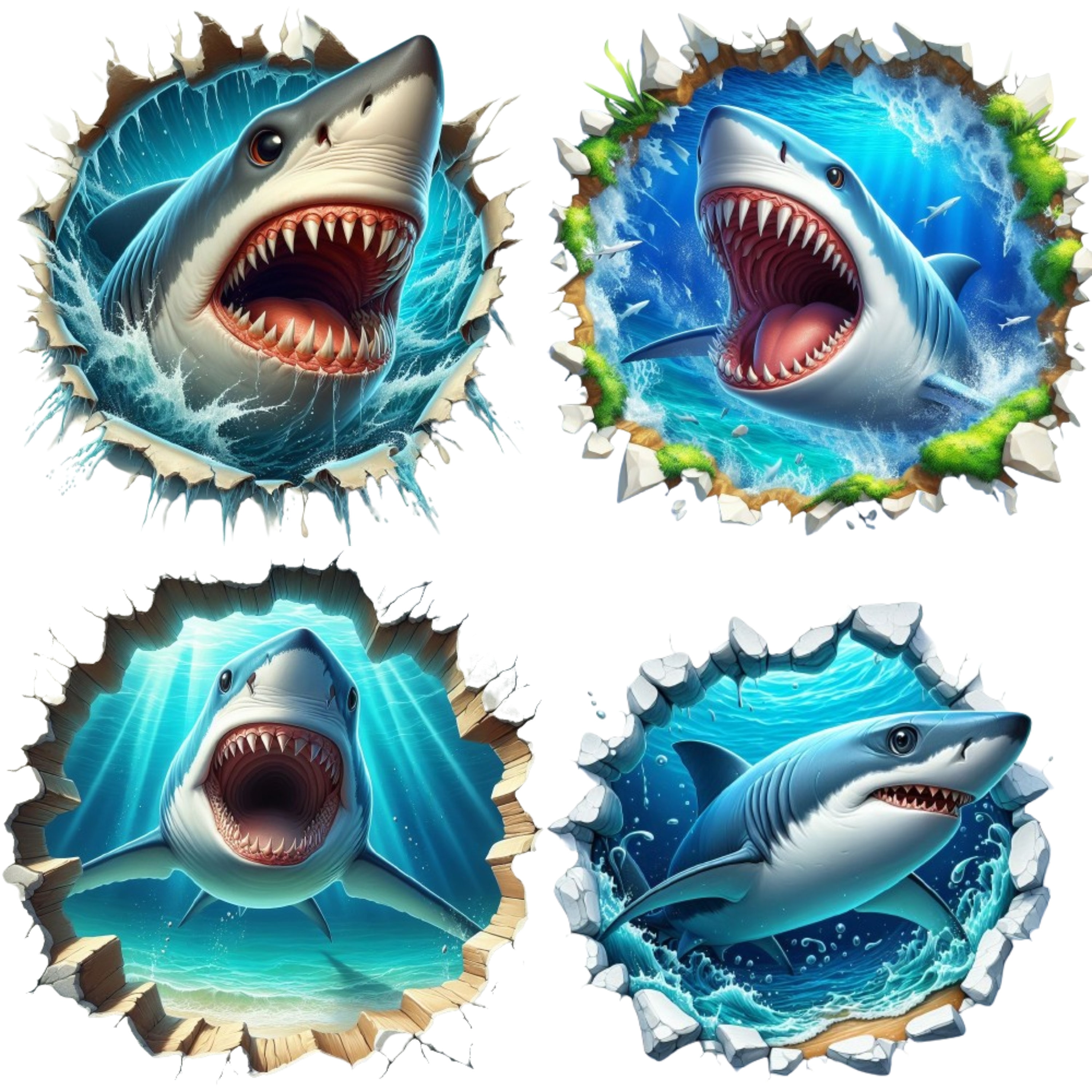 3D Shark Clipart, 3D Shark PNG, Marine Art, Printables - Etsy