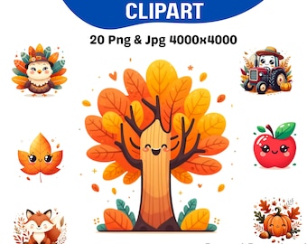 Autumn Clipart Bundle | Fall Animals & Trees (Digital Download)