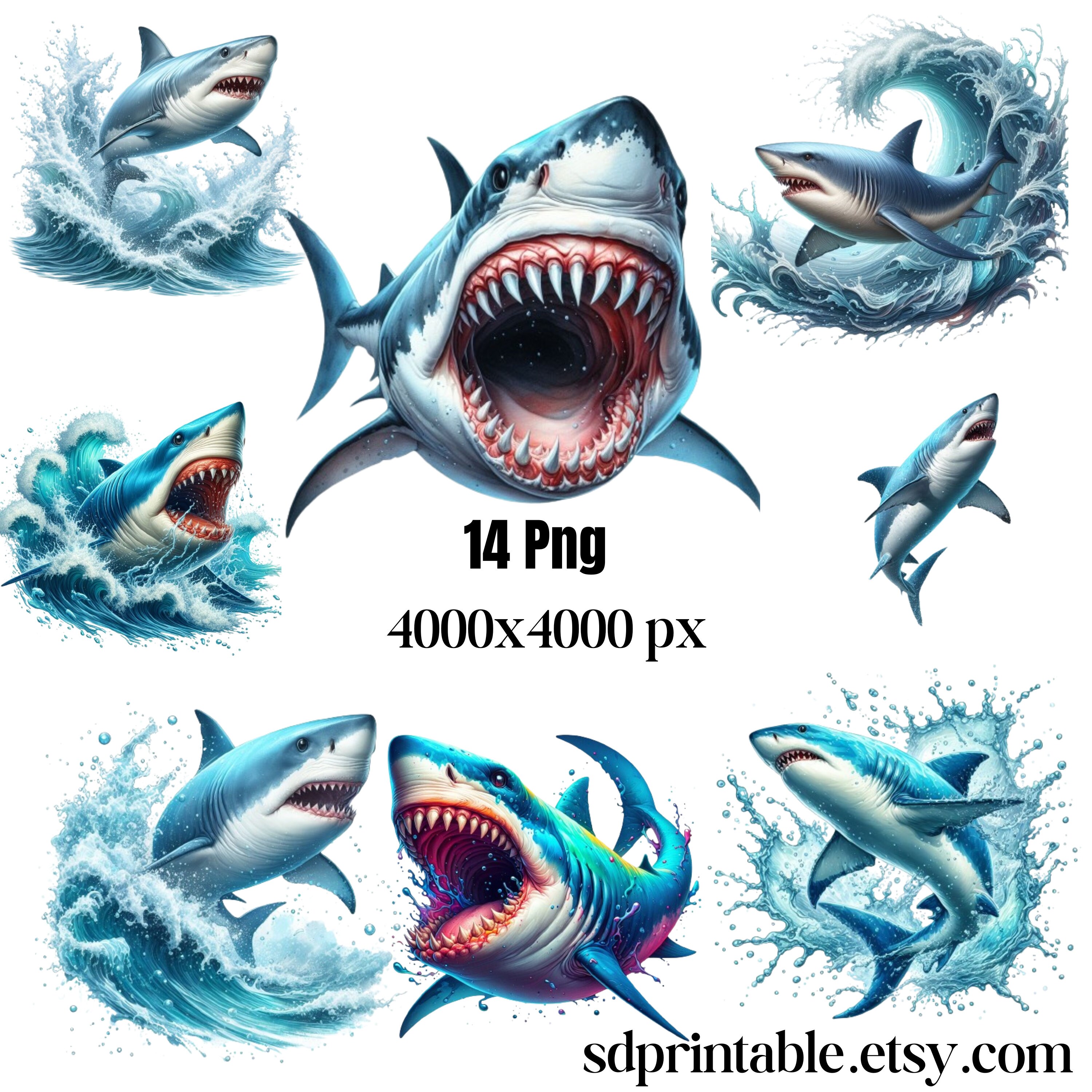 Shark Clipart, Shark PNG, 3D Shark Cliparts, Underwater Art, Printable ...