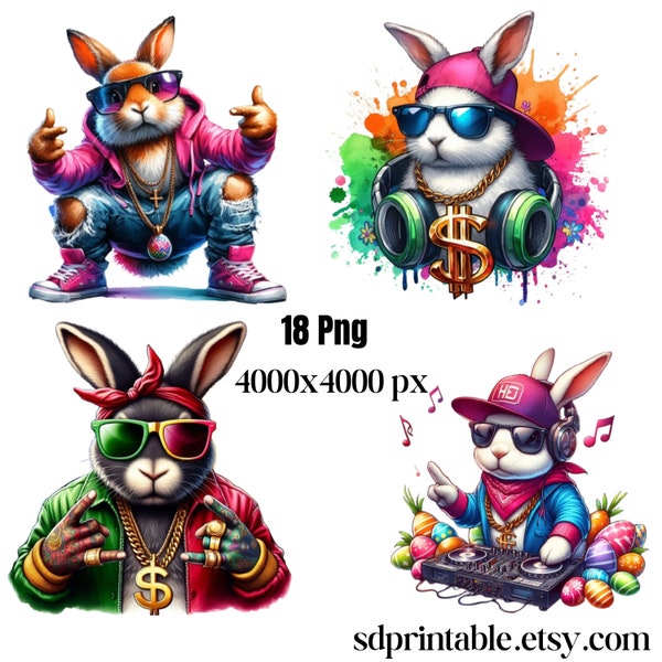 Hip-hop Easter Bunny Png, Urban Easter, Bunny Easter Png, Happy Easter Day Design Sublimation, Happy Easter Day Png