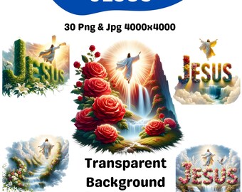 Jesus Clipart Bundle Christian PNG and JPG Religious Transparent Background Images Digital Download