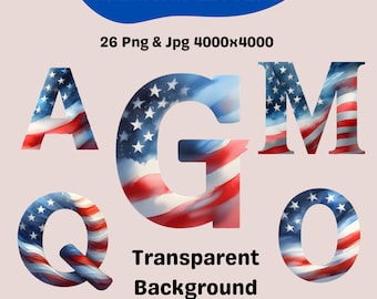 Amerikanska flaggbokstäver Clipart: Patriotiskt akvarellalfabet (digital nedladdning)