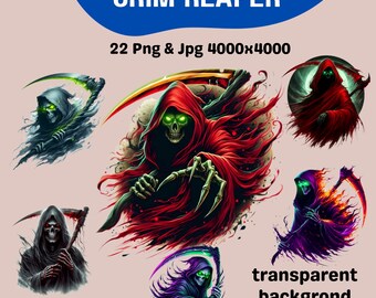 Grim Reaper Clipart Bundle: Skull Scythe, Horror Illustration (Digital Download)