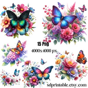 Floral Butterfly Clipart | Watercolor Butterfly Illustration | Spring Nature Art | Digital Download | DIY Crafts & Invitations