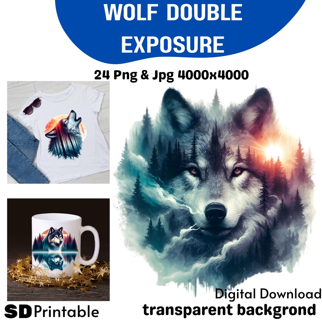 Wolf Clipart Bundle: Forest Double Exposure Art (digital Download) - Etsy