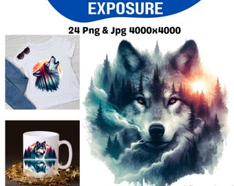 Wolf Clipart Bundle: Forest Double Exposure Art (Digital Download)