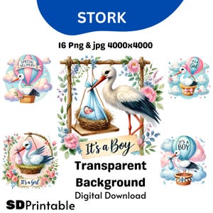 Storch Baby Clipart, Storch Baby Girl Png, Storch Baby Boy, Kinderzimmer Kunst, Lieferung Jpg, kommerzielle Nutzung, digitaler Download