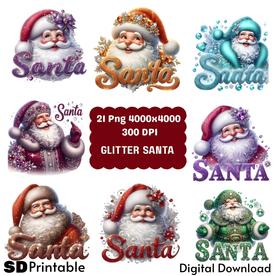 Santa Clipart Bundle Glitter Christmas PNG Images (digital Download) - Etsy