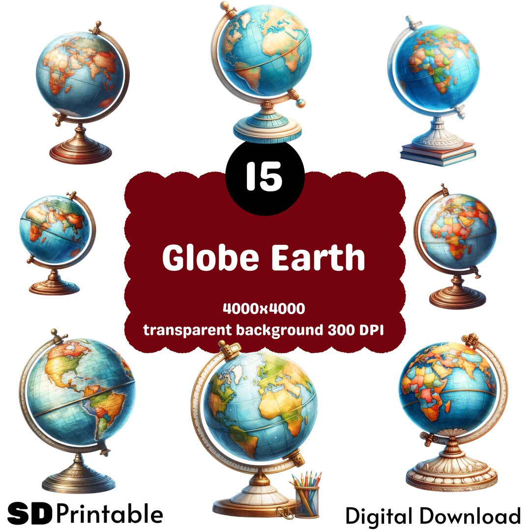 Globe Earth Clipart Set, Vintage World Globe PNG, Transparent ...