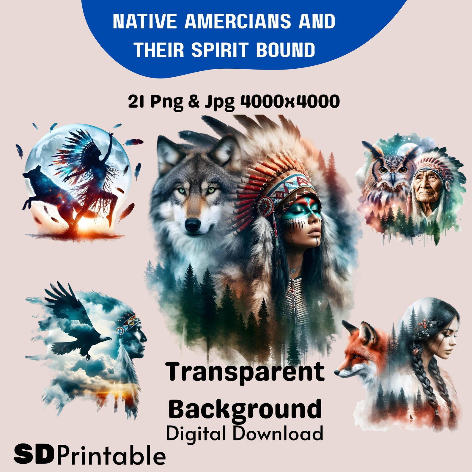 Native American Spirit Animal Clipart: Tribal PNG JPG (digital Download ...