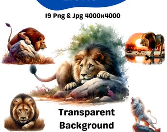 Majestic Lion Clipart Bundle: Regal Wildlife Art (Digital Download)