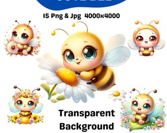 15 niedliche Bienen-Cliparts (PNG), Hummel-Cliparts für Kinderzimmer, transparenter Hintergrund, Sublimationsdruck, kommerzielle Nutzung, digitaler Download
