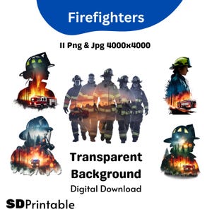 消防士のクリップアート、消防士のヒーロー、二重露光、女の子の消防士、デジタルダウンロード、商用利用