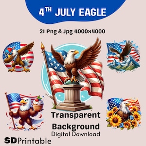4th of July Eagle Clipart Bundle: Patriotic PNG JPG (Digital Download)