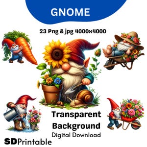 Garden Gnome Clipart Bundle: Spring PNG & JPG Files (Digital Download, 4000x4000 px)