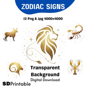 Zodiac Signs Clipart, Gold Astrology PNG & JPG, 12 Horoscope Symbols, Digital Download, Commercial Use, minimalist zodiac