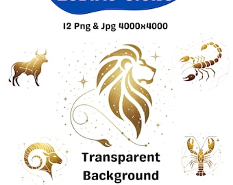 Gold Zodiac Signs Clipart: Horoscope PNG & JPG (Digital Download)