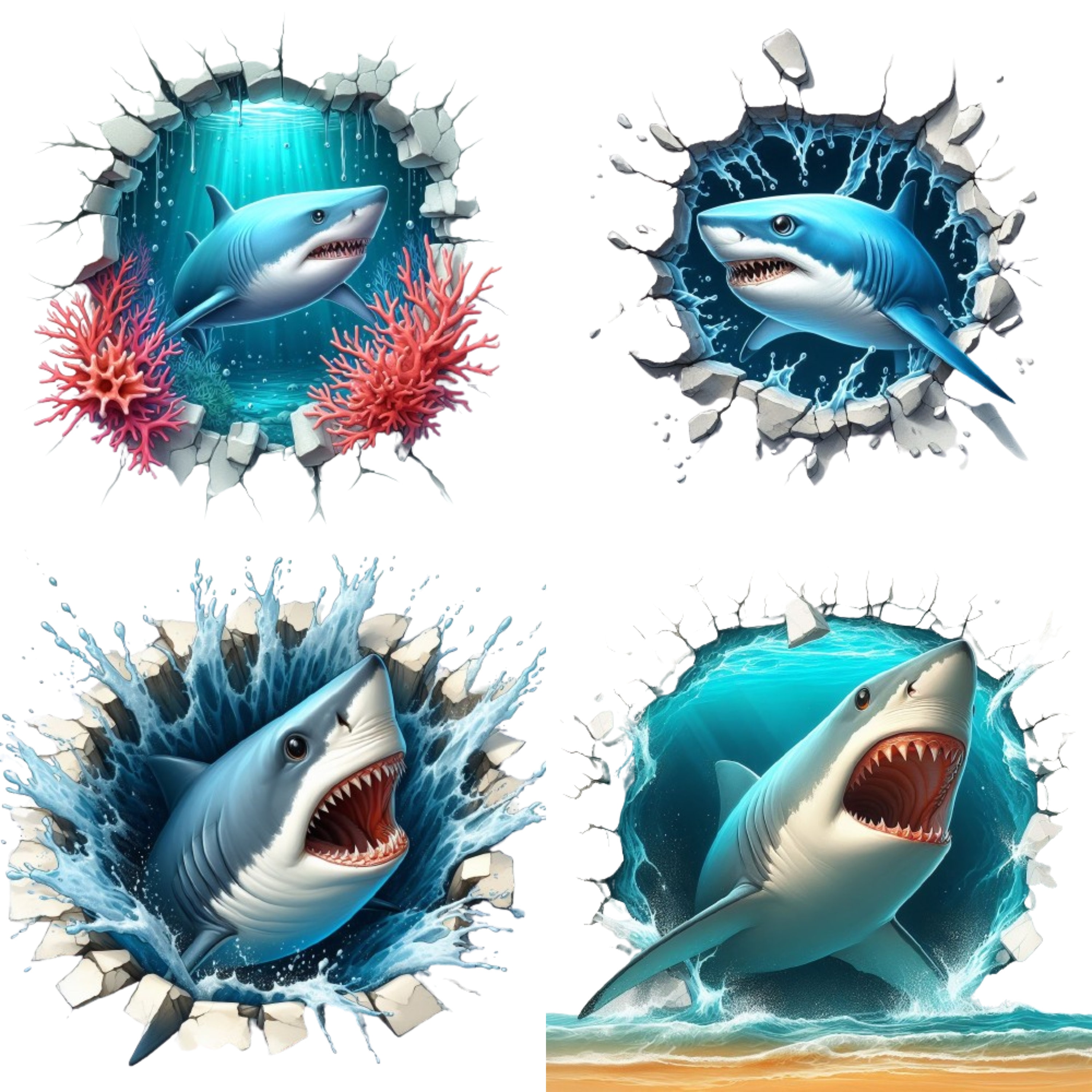 3D Shark Clipart, 3D Shark PNG, Marine Art, Printables - Etsy