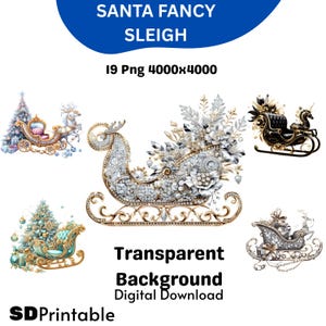 Christmas Sleigh Clipart, Santa Fancy Sleigh, 19 Png Santa Sleigh Clipart, Christmas Clipart, Commercial Use