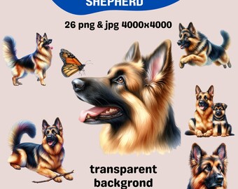 German Shepherd Clipart Bundle: Dog PNG Dog Lovers Illustrations (Digital Download