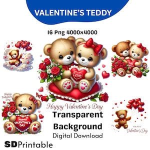 Valentine Teddy Bear Clipart: Transparent PNG Graphics (Commercial Use)