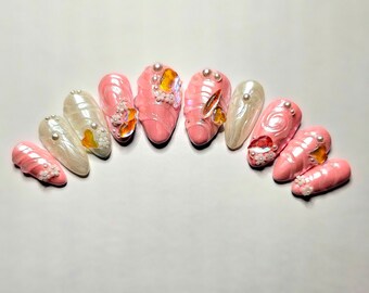 Cute swirly pink handmade press on nails