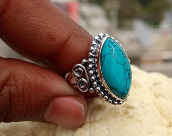 Anillo turquesa, anillo de plata esterlina 925 maciza, hermoso anillo, anillo llamativo, anillo de mujer hecho a mano, anillo encantador, anillo de regalo popular, CM54