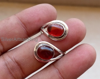 Handmade Oval Garnet Ring: Solid 925 Sterling Silver, Adjustable