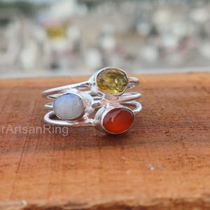 Carnelian Citrine Moonstone Ring, Solid 925 Sterling Silver Ring, Statement Ring, Handmade Women Ring, Wedding Ring, Popular Gift Ring CM152