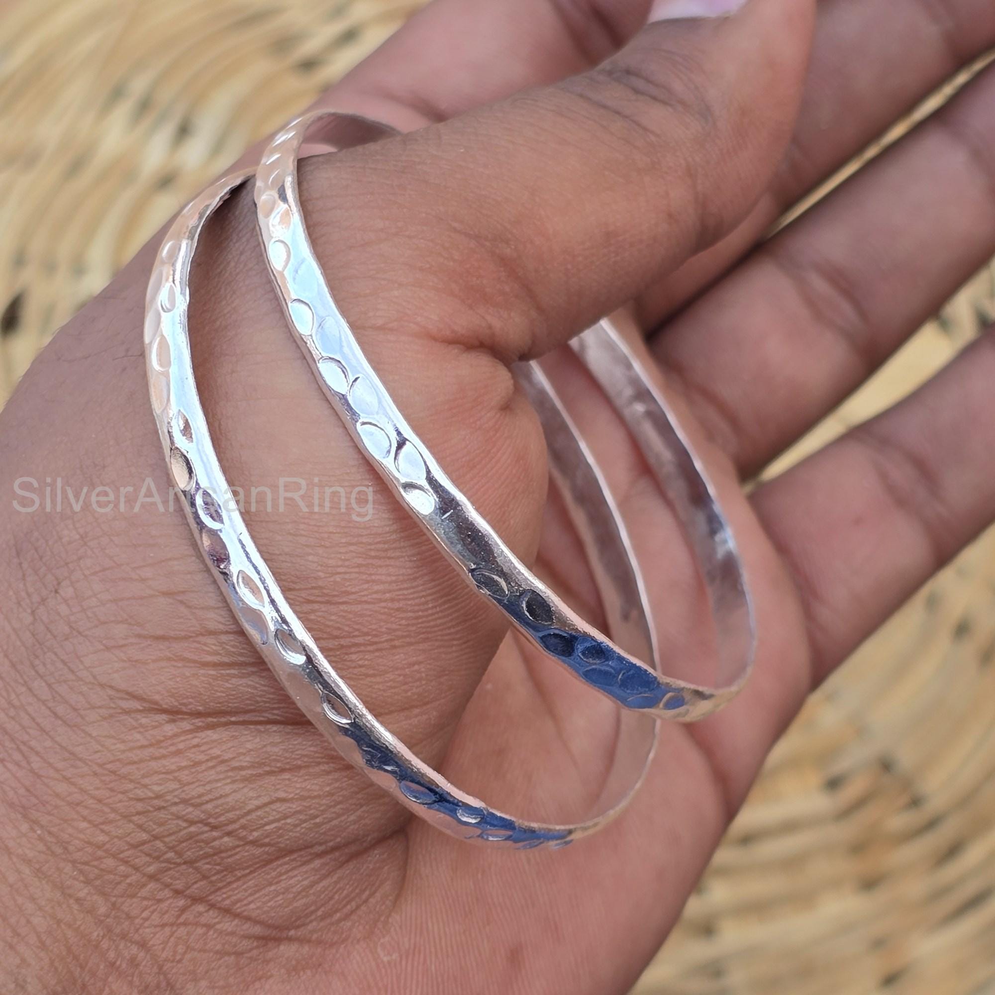 Handmade Hammered Sterling Silver Bangle Set - Etsy