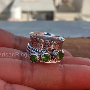 Peridot Gemstone Ring, Spinner Ring, 925 Sterling Silver Ring, Meditation Ring, Handmade Ring, Anxiety Fidget Ring, Popular Gift Ring,  CM58