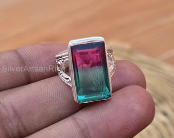 Anillo de turmalina sandía, anillo de plata de ley 925 maciza, anillo hermoso, anillo llamativo, anillo hecho a mano para mujer, anillo de regalo popular, CM262