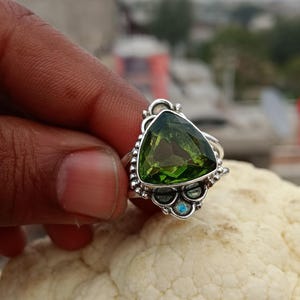Green Peridot Gemstone Ring, Solid 925 Sterling Silver Ring, Beautiful Ring, Statement Ring, Handmade Women Ring, Popular Gift Ring,  CM43