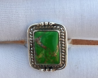 Anillo de cobre verde y turquesa, plata de ley 925 maciza, hermoso anillo, anillo llamativo, anillo hecho a mano para mujer, regalo popular, CM218