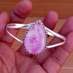 Rosa Mondstein Armreif, 925 Sterling Silber Armreif, schöne reizende Armreif, handgemachte Frauen Armreif, Manschette Armreif, beliebte Geschenk Armreif, CM638