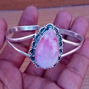 Rosa Mondstein Armreif, 925 Sterling Silber Armreif, schöner Armreif, verstellbarer Armreif, handgemachter Frauen Armreif, beliebtes Geschenk Armreif, CM653