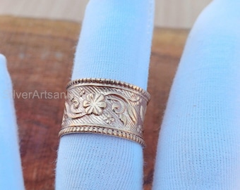 Handmade Solid Copper Flower Band Ring: Boho Statement Jewelry