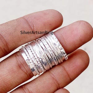 Handgemaakte stapelringenset van 12 stuks sterling zilver, boho statement sieraden, perfect als huwelijksgeschenk.