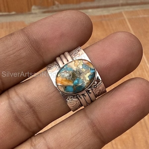 Oyster Kupfer Türkis Ring, massiver 925 Sterling Silber Ring, Statement Ring, handgemachter Frauen Ring, beliebtes Geschenk Ring CM464