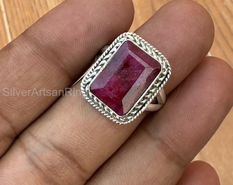 Ruby Gemstone Ring: Handmade 925 Sterling Silver Statement Ring