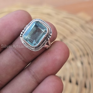 Handmade Aquamarine Ring: Solid 925 Sterling Silver Statement Ring