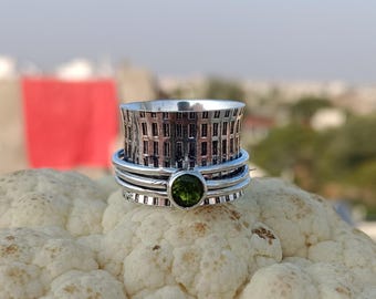 Handmade Peridot Gemstone Spinner Ring: 925 Sterling Silver Meditation Ring