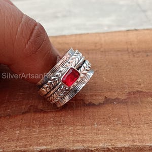 Red Garnet Ring, Solid 925 Sterling Silver Ring, Meditation Ring, Handmade Ring, Spinner Ring, Anxiety Ring, Fidget Ring, Popular Ring CM158
