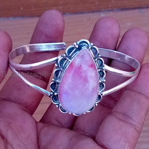 Rosa Mondstein Armreif, 925 Sterling Silber Armreif, schöner Armreif, handgefertigter Frauen Armreif, verstellbarer Manschette Armreif, beliebter Armreif, CM648