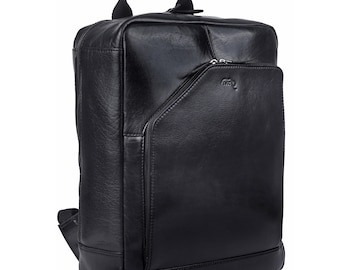 TUSC Corvus 15 M premium backpack for 15.6 inch laptop made of 100% genuine buffalo leather in vintage look, 31x41x11 cm, color: midnight