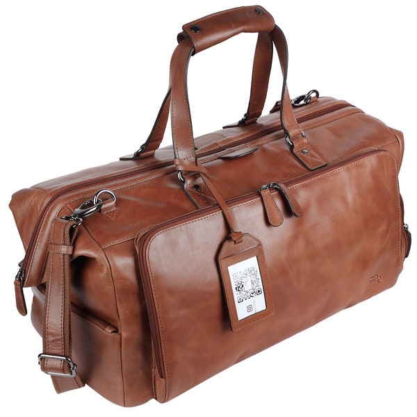 TUSC Tarvos Premium Leder Handgepäck mit Schuhefach aus 100% echtem Büffelleder im Vintage-Look, Große 54x32x26 cm, Farbe: Caramel