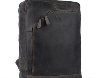 TUSC Corvus 15M Premium Rucksack für 15,6 Zoll Laptop aus 100% echtem Büffelleder im Vintage-Look, 31x41x11 cm, Farbe: Shadow